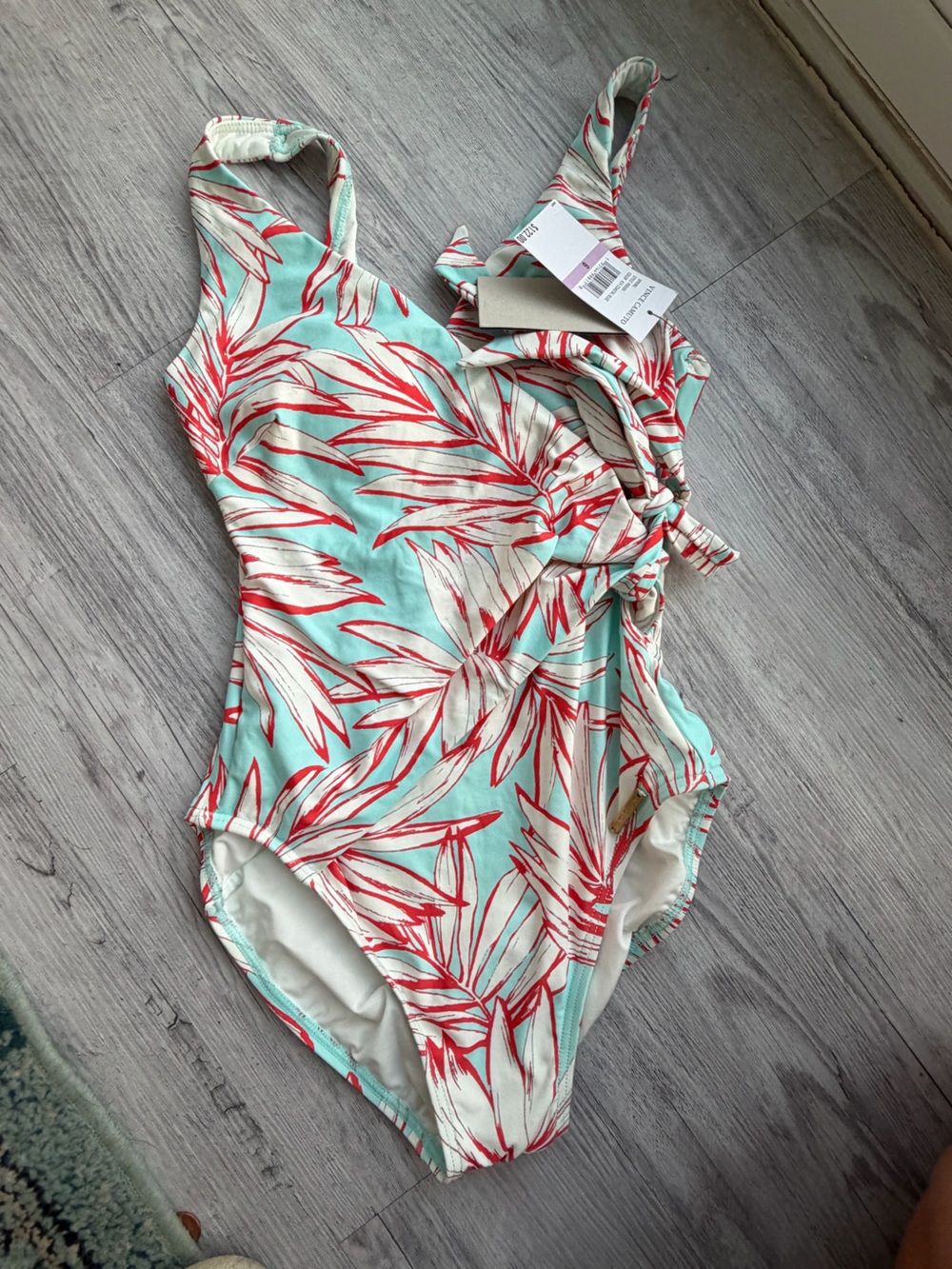 Vince Camuto Aqua, Red and White Tropical One-Piece Swimsuit